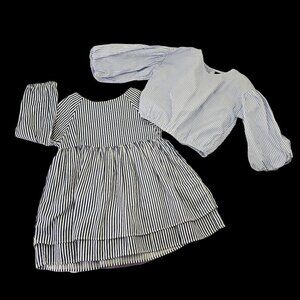 2 Pc Striped Tucker Tate Dress + Something Navy Blouson Top Baby Girl 24 Mo